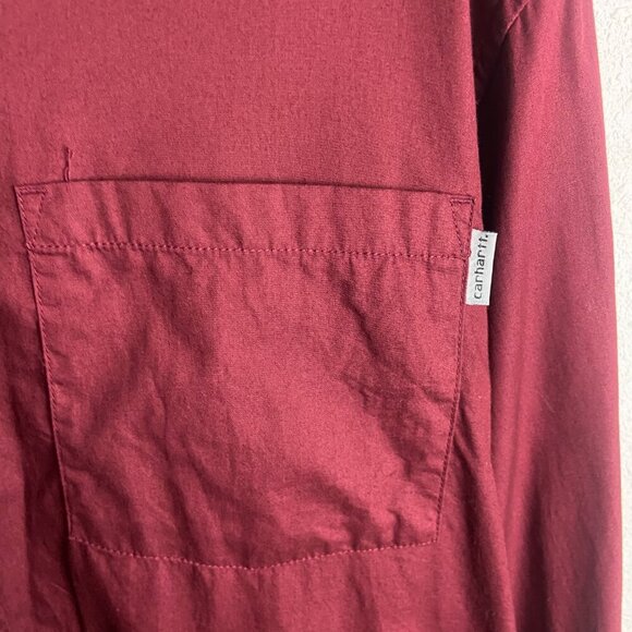 Carhartt Men's Size Large Tall Burgandy Red Button Down Shirt Long Sleeve Cotton - Picture 2 of 5